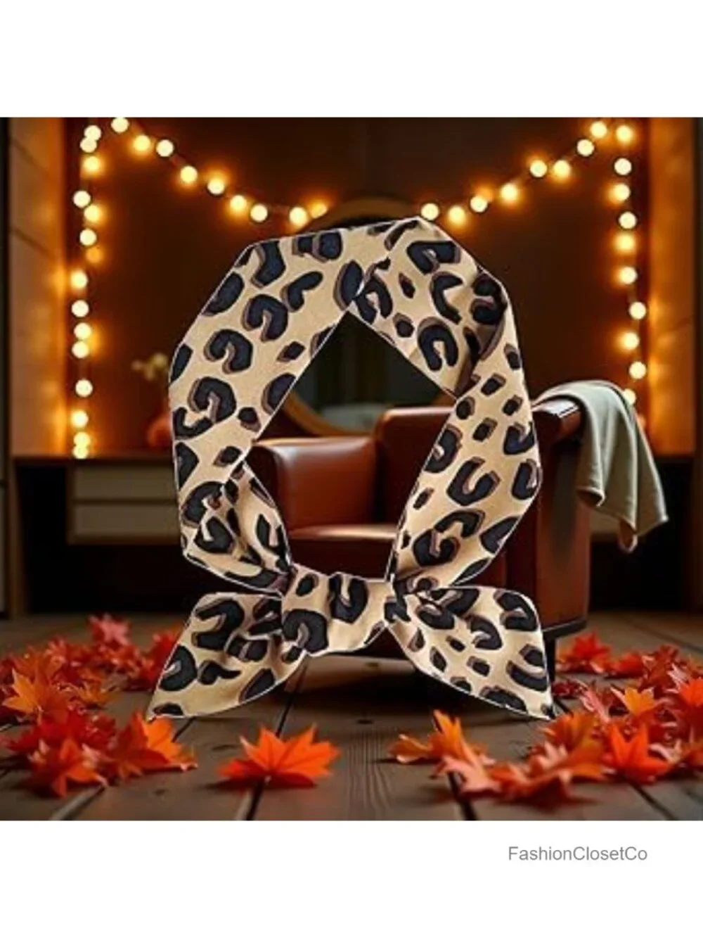 Set of 2 Leopard Print Neck Scarf Hair Accessory Purse Scarf Chiffon